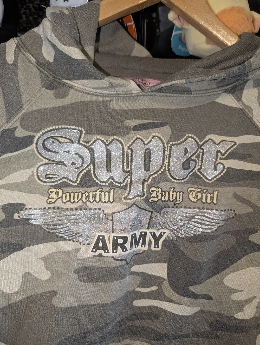 Y2K Camo Baby Girl Army Hoodie Glitter Graphic - Picture 2 of 4